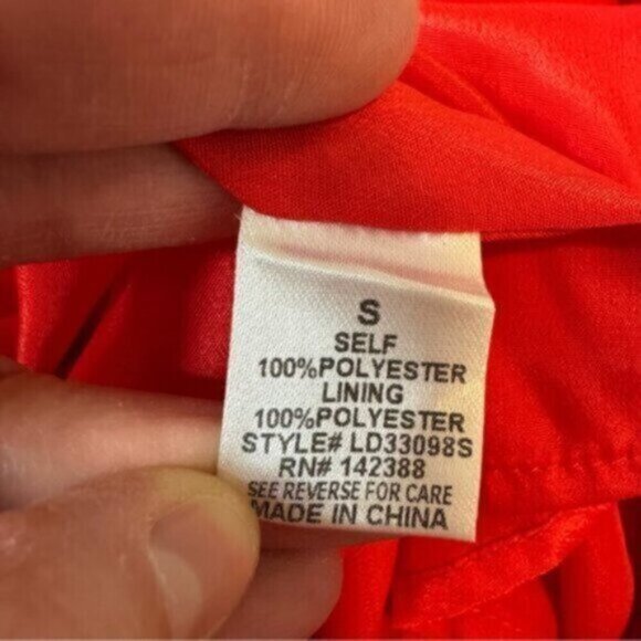 NWT E.SSUE | Women's Red Multi-Tiered Faux Wrap Ruffle Dress Size Small - Picture 9 of 11